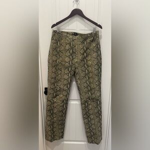 Steve Madden Snake-Print 100% Leather Pants in Olive and Brown